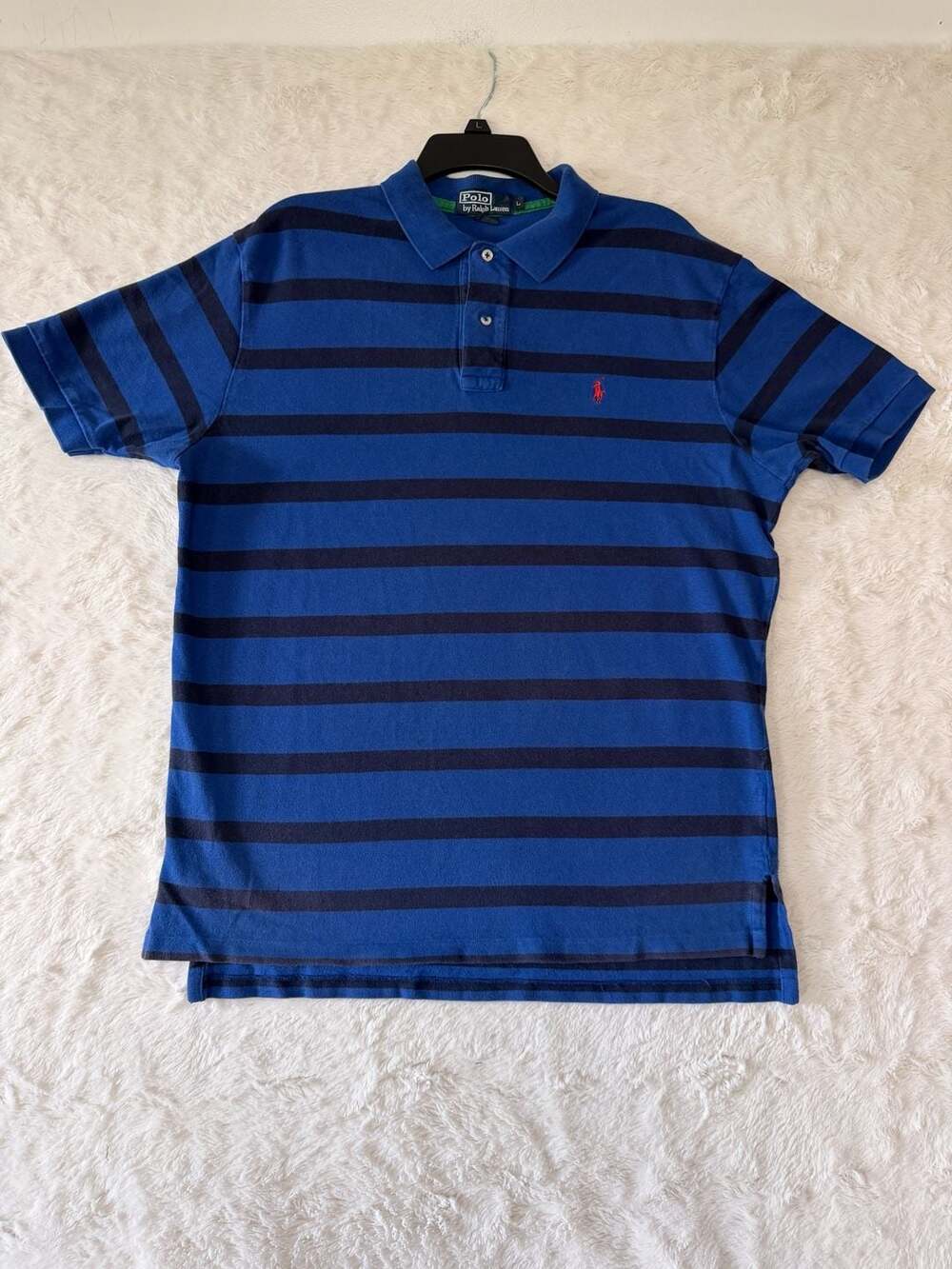 Polo Ralph Lauren Striped Polo Shirt Size L Blue Black Short Sleeve